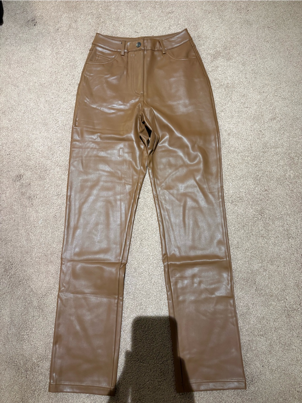 Design Lab Lord & Taylor Brown Straight-Leg Faux Leather Pants size xs